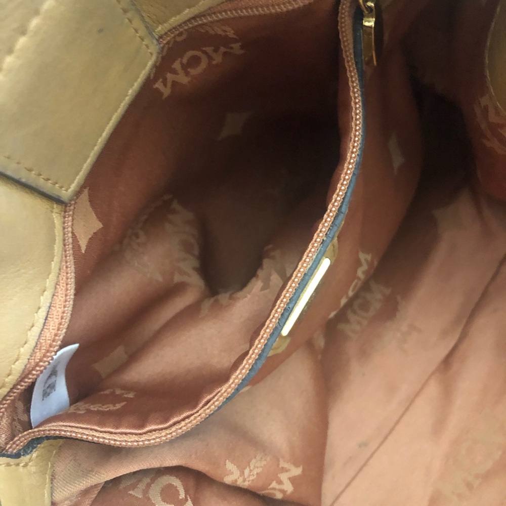 MCM Tan Leather Drawstring Bag with some Leather Wear - Picture 3 of 14